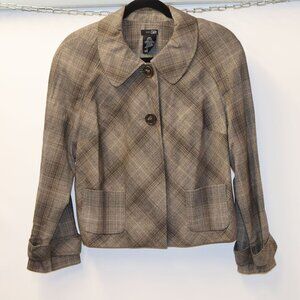East 5th Womens Plaid Jacket Beige/Brown Button Front Size 12P Petite Polyester/